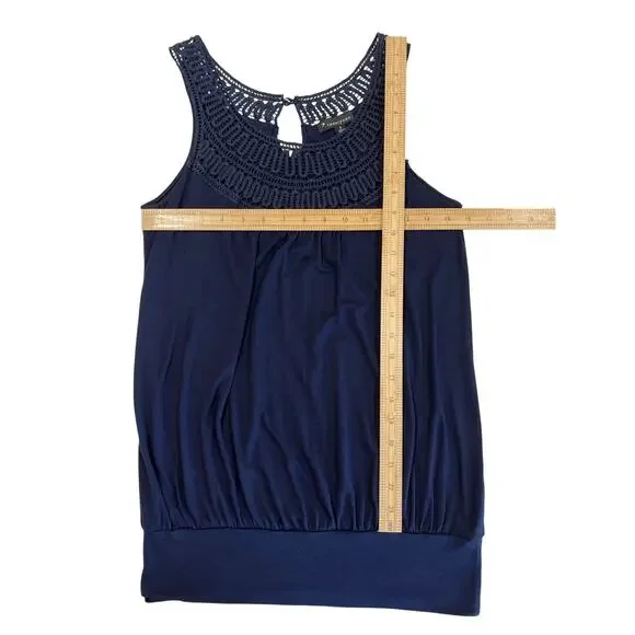 twentyone Crochet Lace Yolk Stretch Blue Tank Women's Size S Y2k 90s Retro Boho - Picture 7 of 9